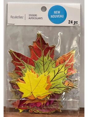 2021 MICHAELS 666054 SET OF 24 LEAF STICKERS FALL AUTUMN MAPLE EMBELLISHMENT